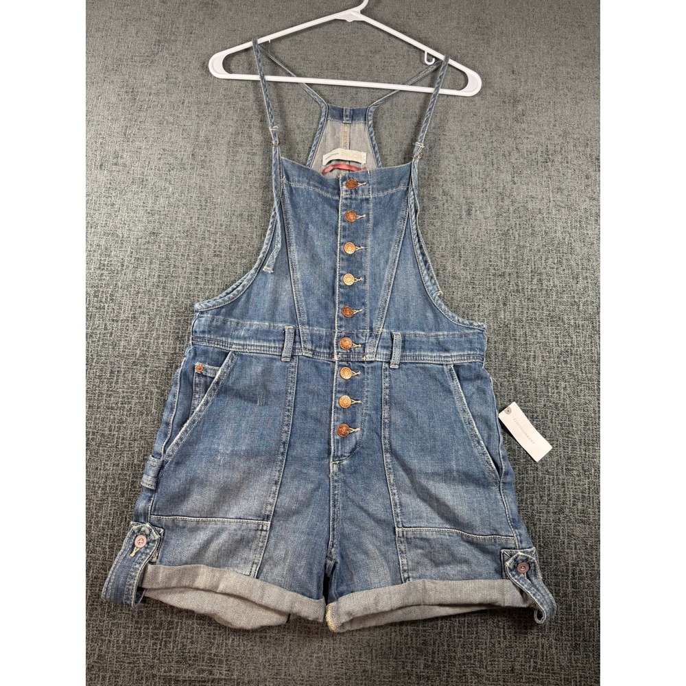 Anthropologie Pilcro Denim Shortalls Medium Wash Button Front Size 27 NWT